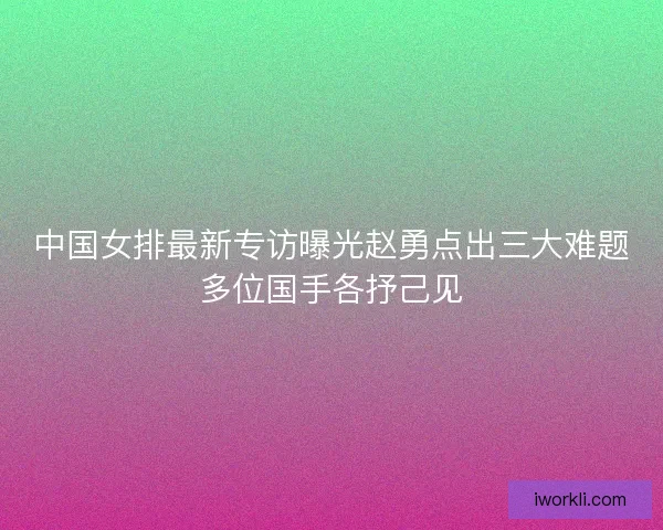 中国女排最新专访曝光赵勇点出三大难题多位国手各抒己见