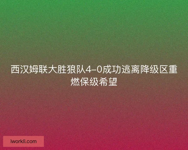 西汉姆联大胜狼队4-0成功逃离降级区重燃保级希望 西汉姆联大胜狼队4-0成功逃离降级区重燃保级希望